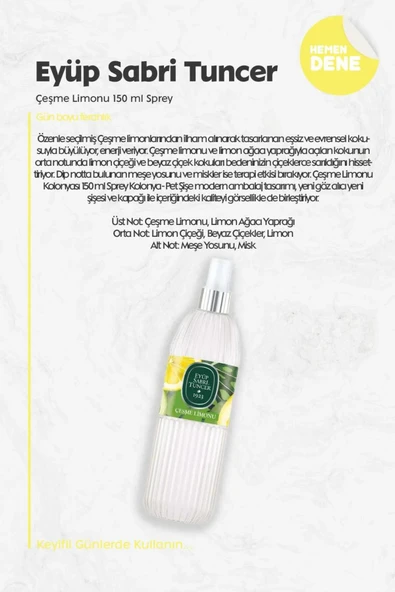 Eyüp Sabri Tuncer Çeşme Limonu 150 ml Sprey Kolonya 3 Adet ve ROSIE Pamuk - 2
