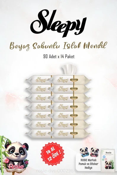 14 AL 12 ÖDE Sleepy Beyaz Sabun Kokulu Islak Havlu Mendil 90 Adet ve ROSIE ürün görseli