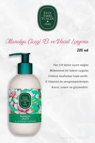 Eyüp Sabri Tuncer 3'lü Manolya Çiçeği El ve Vücut Losyonu 280 ml ve Pamuk ROSIE - 2