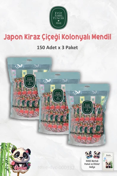 Eyüp Sabri Tuncer 3 Paket Kolonyalı Mendil Japon Kiraz Çiçeği 150'li ve ROSIE - Resim 2