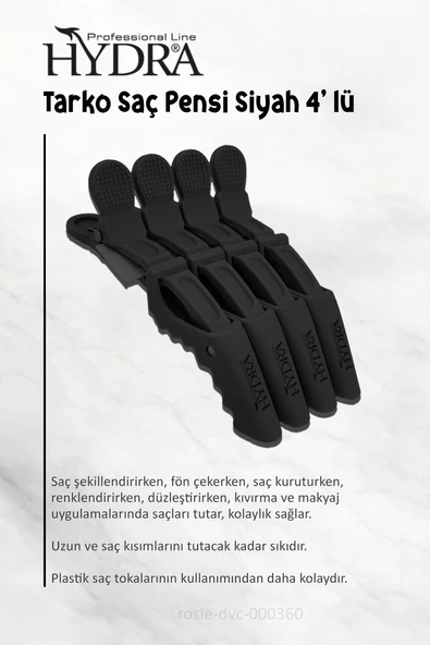 3 Adet Tarko Hydra 2192 Saç Pensi 4 Lü Siyah ve ROSIE - Resim 2