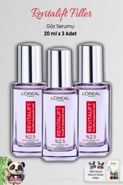 3 Adet Loreal Paris Revitalift Filler Göz Serumu 20 ml ve ROSIE