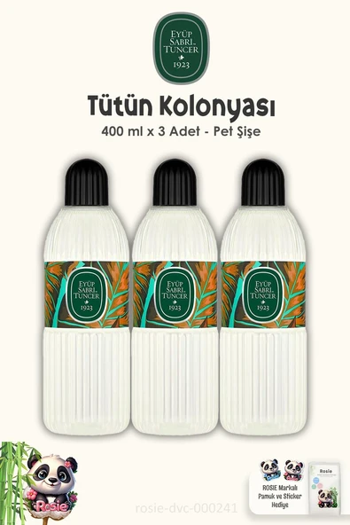 3 Adet Eyüp Sabri Tuncer Tütün Kolonyası Pet Şişe 400 ml  ve %100 Pamuk ROSIE ürün görseli