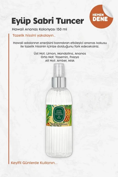 Eyüp Sabri Tuncer Hawaii Ananas Kolonyası 150 ml 3'lü ve %100 Doğal ROSIE - Resim 2