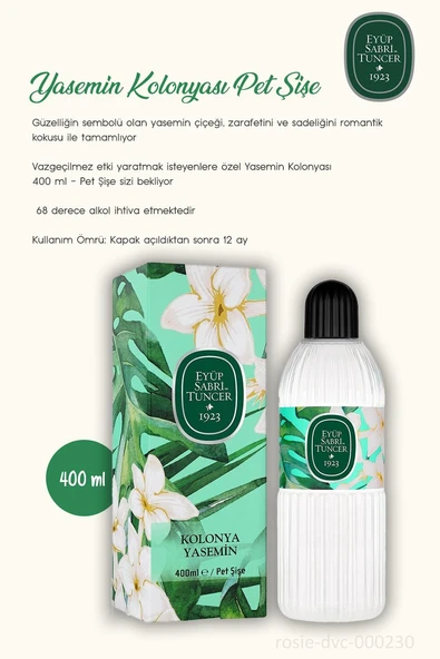 Eyüp Sabri Tuncer Yasemin Kolonyası 400 ML Pet Şişe 3 Adet ve ROSIE Pamuk 60'lı - Resim 2