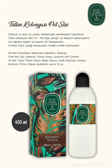 Eyüp Sabri Tuncer Tütün Kolonyası Pet Şişe 400 ML - Resim 2