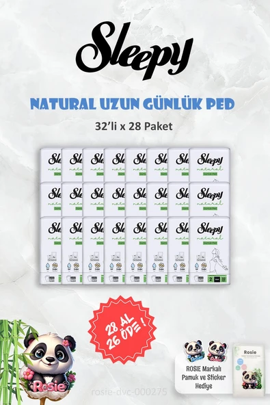 28 AL 26 ÖDE Sleepy Natural Ultra Hassas Günlük Ped Uzun 32 Adet ve ROSIE