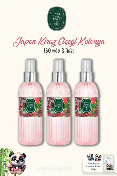 Eyüp Sabri Tuncer Japon Kiraz Çiçeği Kolonyası 150 ml 3 Adet ve ROSIE Pamuk