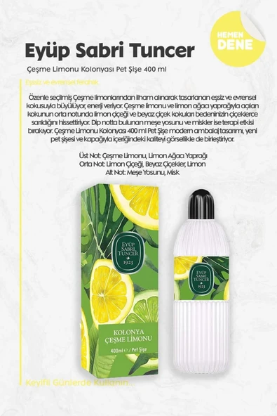 Eyüp Sabri Tuncer Çeşme Limonu Kolonyası Pet Şişe 400 ml - Resim 2