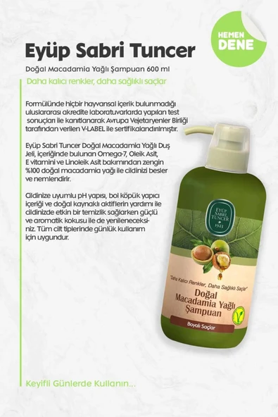 Eyüp Sabri Tuncer 3 Adet Doğal Macadamia Yağlı Şampuan 600 ml ve ROSIE Pamuk - Resim 2