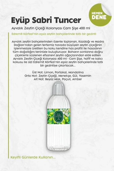 Eyüp Sabri Tuncer  3'lü Ayvalık Zeytin Çiçeği Kolonyası Cam Şişe 400 ml ve ROSIE - Resim 2