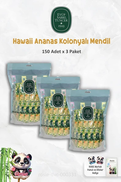 Eyüp Sabri Tuncer 3 Paket Hawaii Ananas Kolonyalı Mendil 150'li ve ROSIE - Resim 2