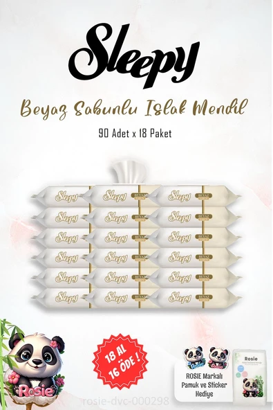 18 AL 16 ÖDE Sleepy Beyaz Sabun Kokulu Islak Havlu Mendil 90 Adet ve ROSIE ürün görseli