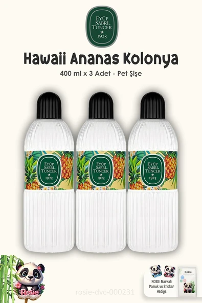 Eyüp Sabri Tuncer Hawaii Ananas Kolonya 400 ml Pet Şişe 3 Adet ve ROSIE Pamuk