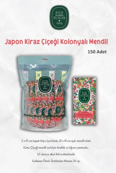 Eyüp Sabri Tuncer 3 Paket Kolonyalı Mendil Japon Kiraz Çiçeği 150'li ve ROSIE - Resim 3