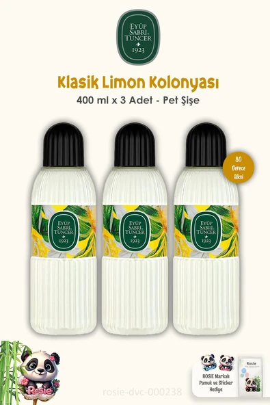 Eyüp Sabri Tuncer Klasik Limon Kolonyası 3'lü 80 Derece Pet Şişe 400 ml ve ROSIE ürün görseli