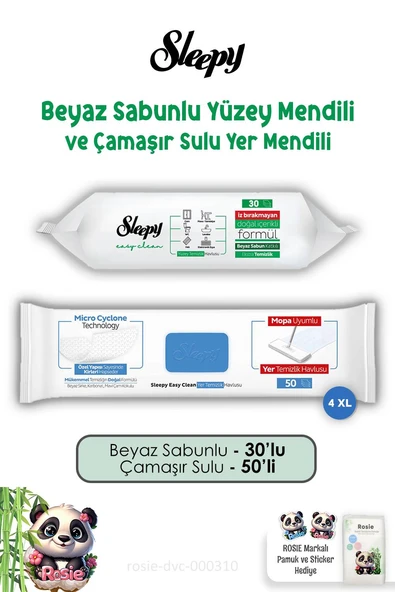 Sleepy Beyaz Sabunlu  30'lu, Çamaşır Sulu  50'li Yüzey Temizlik Havlusu ve ROSIE