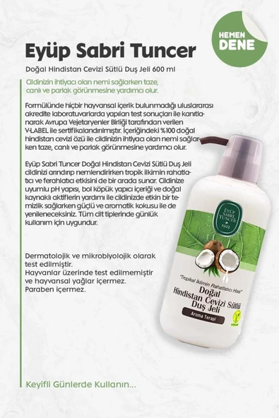 Eyüp Sabri Tuncer Doğal Hindistan Cevizi Sütlü Duş Jeli 3 Adet 600 ml ve ROSIE - Resim 2