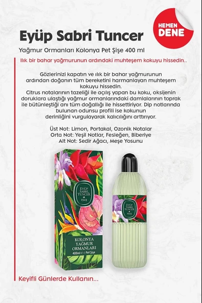 Eyüp Sabri Tuncer 3 Adet Yağmur Ormanları Kolonya Pet Şişe 400 ml ve ROSIE Pamuk - Resim 2