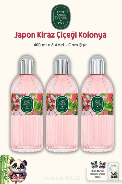 Eyüp Sabri Tuncer Japon Kiraz Çiçeği Cam Şişe Kolonya 3 Adet 400 ml ve ROSIE ürün görseli 1