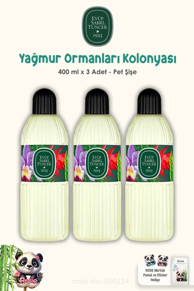 Eyüp Sabri Tuncer 3 Adet Yağmur Ormanları Kolonya Pet Şişe 400 ml ve ROSIE Pamuk