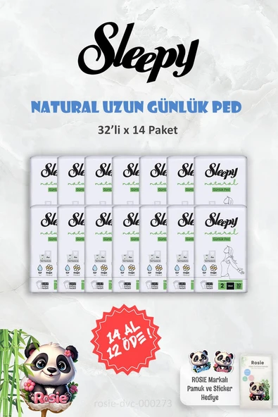 Sleepy 14 AL 12 ÖDE Sleepy Natural Ultra Hassas Günlük Ped Uzun 32 Adet ve ROSIE