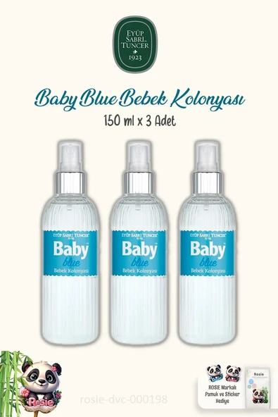 Eyüp Sabri Tuncer Bebek Kolonyası Baby Blue 150 ml 3 Adet ve %100 Pamuk ROSIE