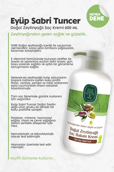 Eyüp Sabri Tuncer 3'lü Doğal Zeytinyağlı Saç Kremi 600 ml ve ROSIE - Resim 3