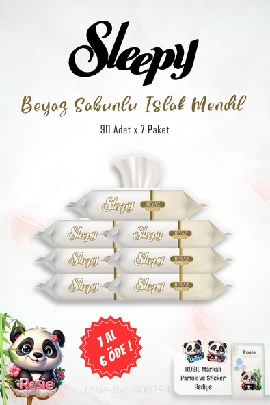 7 AL 6 ÖDE Sleepy Beyaz Sabun Kokulu Islak Havlu Mendil 90 Adet ve ROSIE ürün görseli