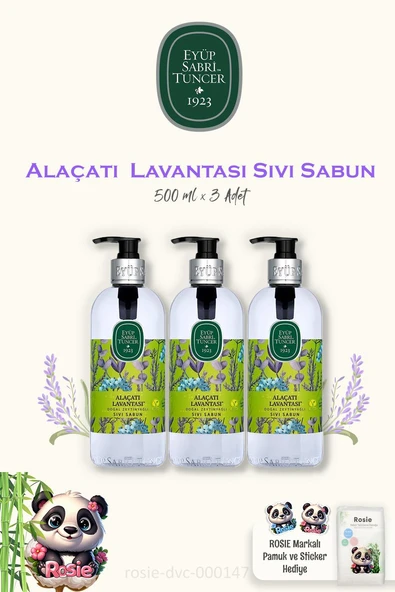 3 Adet Eyüp Sabri Tuncer Alaçatı Lavantası  Sıvı Sabun 500 ml ve 60'lı ROSIE Pamuk ürün görseli