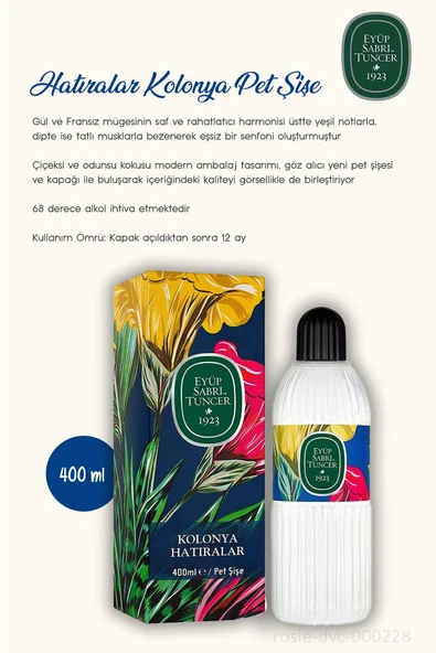 Eyüp Sabri Tuncer Hatıralar Kolonyası Pet Şişe 400 ML - Resim 2