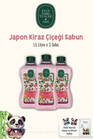 Eyüp Sabri Tuncer 3 Adet Sıvı Sabun Japon Kiraz Çiçeği 1.5 lt ve ROSIE Pamuk