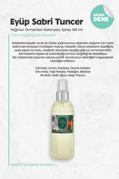 3'lü Eyüp Sabri Tuncer Yağmur Ormanları Kolonyası Sprey 150 ml ve ROSIE Pamuk - Resim 2