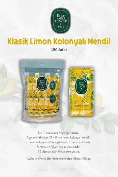 Eyüp Sabri Tuncer Kolonyalı Mendil Klasik Limon 150 Adet - Resim 3