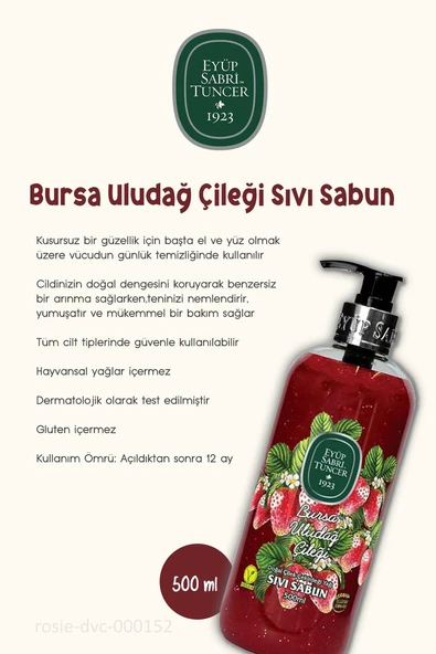 Eyüp Sabri Tuncer Bursa Uludağ Çileği Sıvı Sabun 500 ml 3 Adet ve ROSIE Pamuk - Resim 2
