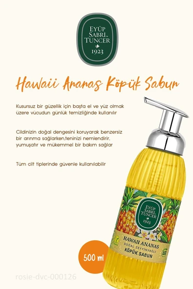 Eyüp Sabri Tuncer Zeytinyağlı Hawaii Ananas Doğal Zeytinyağlı Köpük Sabun 500 ml - Resim 2