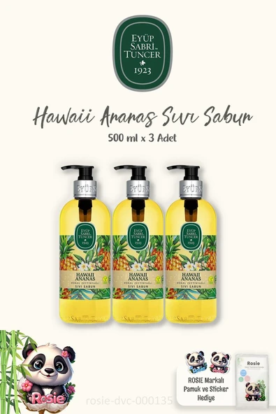 Eyüp Sabri Tuncer Sıvı Sabun Hawaii Ananas 500 ml 3 Adet ve ROSIE 60'lı Pamuk