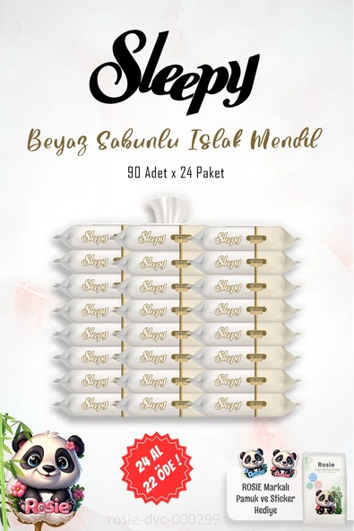 24 AL 22 ÖDE Sleepy Beyaz Sabun Kokulu Islak Havlu Mendil 90 Adet ve ROSIE ürün görseli
