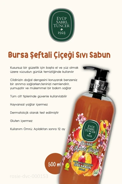 Eyüp Sabri Tuncer Bursa Şeftali Çiçeği Sıvı Sabun 500 ml - Resim 2