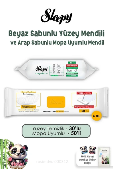 Sleepy Beyaz Sabunlu 30'lu, Arap Sabunlu 50'li Yüzey Temizlik Havlusu ve ROSIE