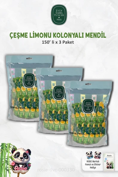 Eyüp Sabri Tuncer Kolonyalı Mendil Çeşme Limonu 3 Paket 150'li ve ROSIE Pamuk - Resim 2