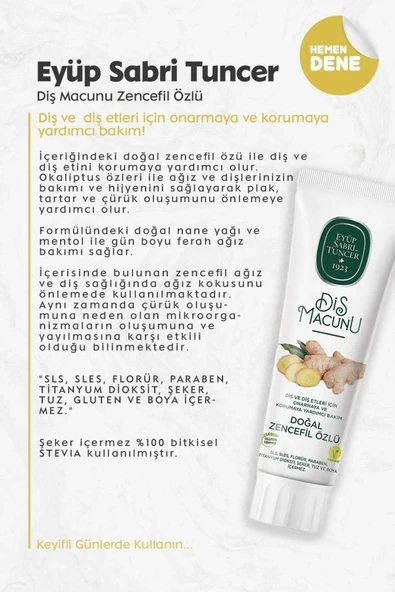 Eyüp Sabri Tuncer 3 Adet Diş Macunu Zencefil Özlü 90 ml ve 60'lı Pamuk ROSIE - 2