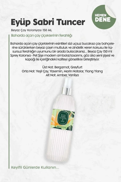 Eyüp Sabri Tuncer Beyaz Çay Kolonyası 150 ML - Resim 2