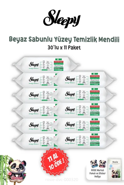 11 AL 10 ÖDE Sleepy Easy Clean Beyaz Sabunlu Yüzey Temizlik Havlusu 30'lu ve ROSIE