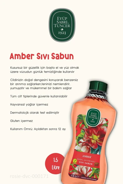 Eyüp Sabri Tuncer Doğal Zeytinyağlı Sıvı Sabun Amber 1500 ML - Resim 2