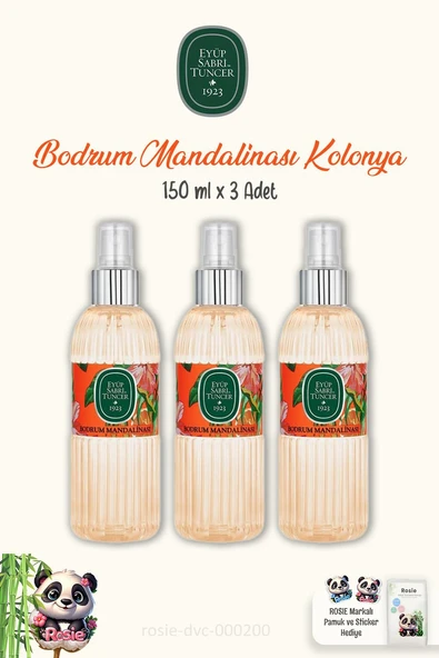 3 Adet Eyüp Sabri Tuncer Bodrum Mandalinası Kolonyası 150 ml ve Pamuk ROSIE ürün görseli