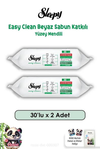 2'li Sleepy Easy Clean Beyaz Sabunlu Yüzey Temizlik Havlusu 30'lu  ve ROSIE