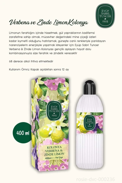 Eyüp Sabri Tuncer 3 Adet Verbena & Zinde Limon Kolonyası 400 ml ve ROSIE Pamuk - Resim 2