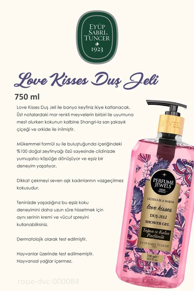 Eyüp Sabri Tuncer 3 Adet  Love Kisses Duş Jeli 750 ml ve %100 Doğal Pamuk ROSIE - Resim 2