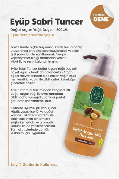 Eyüp Sabri Tuncer Doğal Argan Yağlı Duş Jeli 600 ML - Resim 2